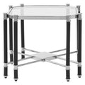 Clear Glass and Chrome Finish Side Table with Black Legs