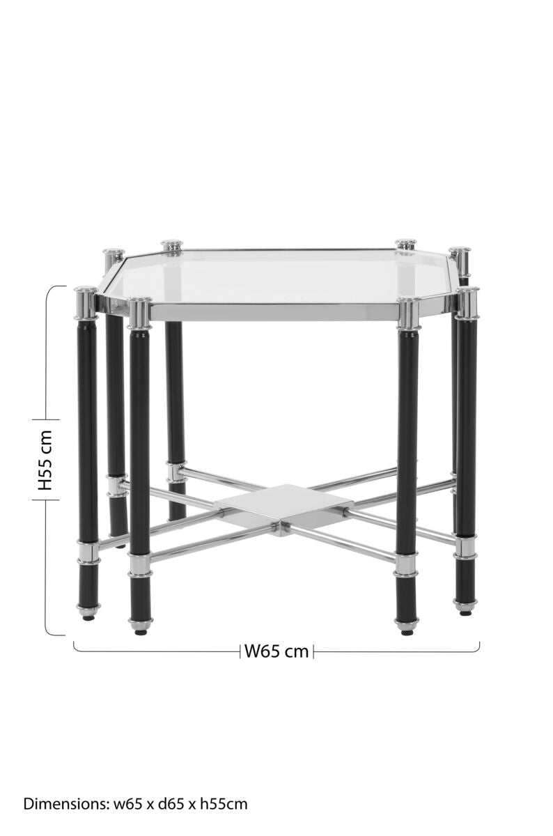 Clear Glass and Chrome Finish Side Table with Black Legs
