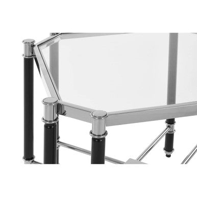 Clear Glass and Chrome Finish Side Table with Black Legs