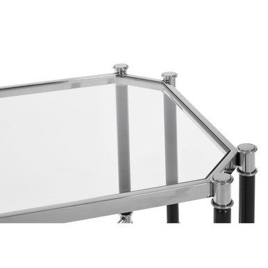 Clear Glass and Chrome Finish Side Table with Black Legs