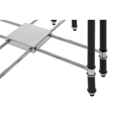 Clear Glass and Chrome Finish Side Table with Black Legs