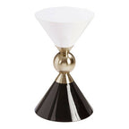 Gold and Black Metal Angular Side Table with White and Black Top and Rounded Base