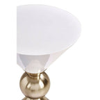 Gold and Black Metal Angular Side Table with White and Black Top and Rounded Base
