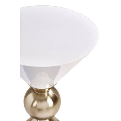 Gold and Black Metal Angular Side Table with White and Black Top and Rounded Base