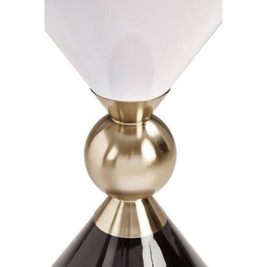 Gold and Black Metal Angular Side Table with White and Black Top and Rounded Base
