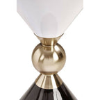 Gold and Black Metal Angular Side Table with White and Black Top and Rounded Base
