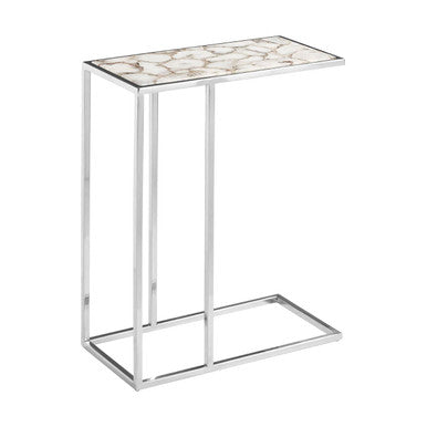 White and Silver Finish Semi-Precious Agate Side Table with Banded Pattern