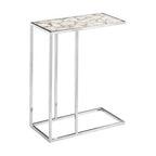 White and Silver Finish Semi-Precious Agate Side Table with Banded Pattern