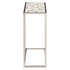 White and Silver Finish Semi-Precious Agate Side Table with Banded Pattern