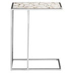 White and Silver Finish Semi-Precious Agate Side Table with Banded Pattern