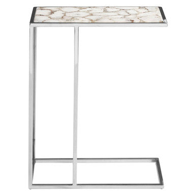 White and Silver Finish Semi-Precious Agate Side Table with Banded Pattern