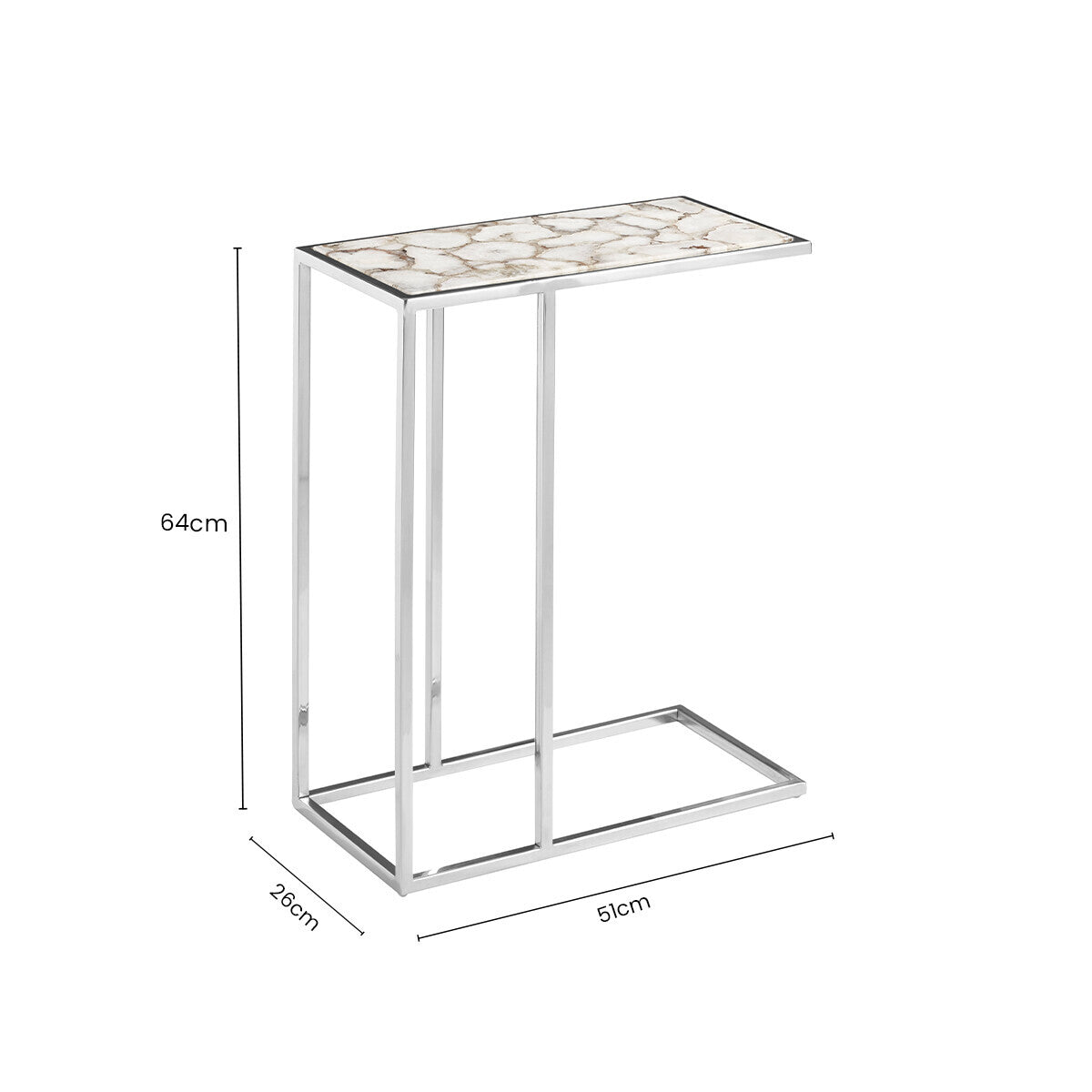 White and Silver Finish Semi-Precious Agate Side Table with Banded Pattern