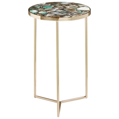 Gold and Assorted Warm Metallic Frame Agate Round Side Table