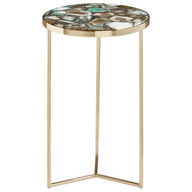 Gold and Assorted Warm Metallic Frame Agate Round Side Table