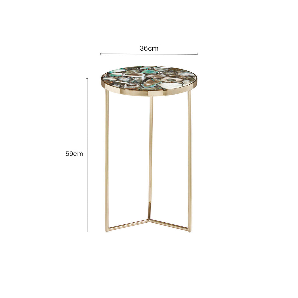 Gold and Assorted Warm Metallic Frame Agate Round Side Table