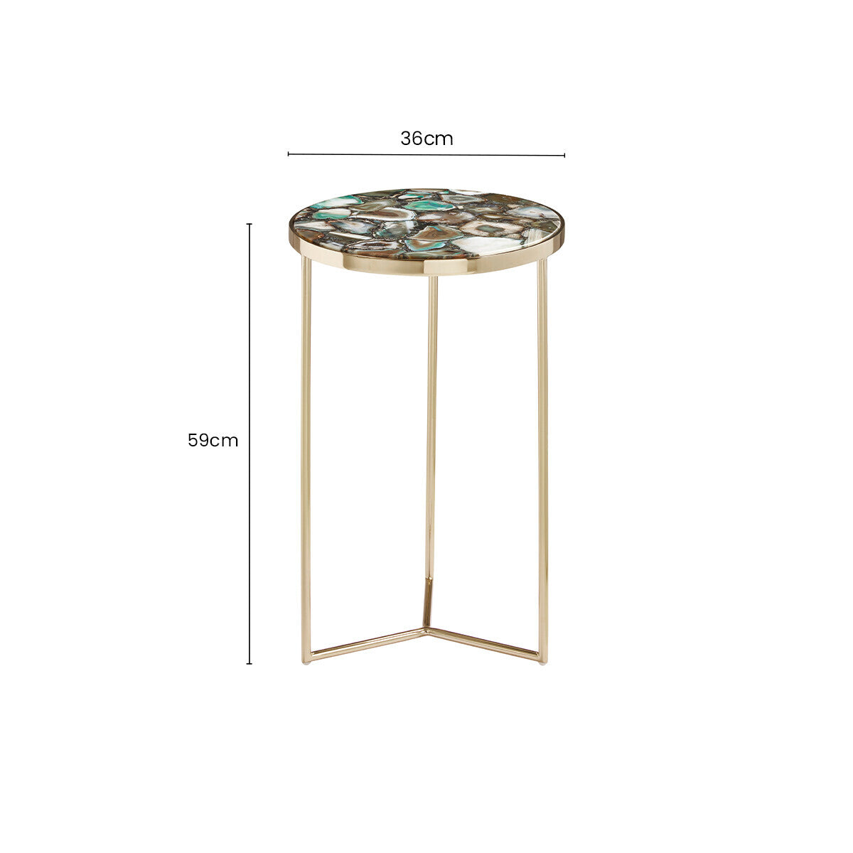 Gold and Assorted Warm Metallic Frame Agate Round Side Table