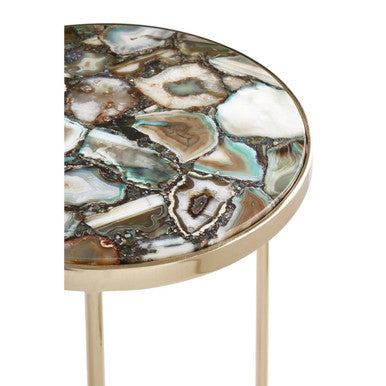 Gold and Assorted Warm Metallic Frame Agate Round Side Table