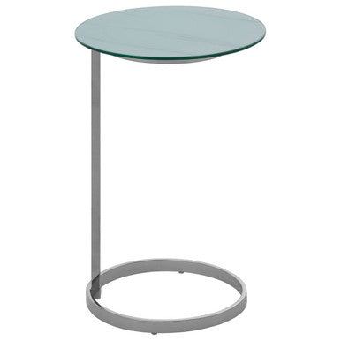 Silver Open Circular Base End Table with White Marble Effect Top