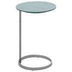 Silver Open Circular Base End Table with White Marble Effect Top