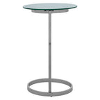 Silver Open Circular Base End Table with White Marble Effect Top