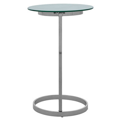 Silver Open Circular Base End Table with White Marble Effect Top