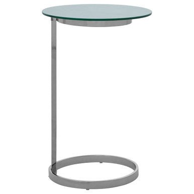 Silver Open Circular Base End Table with White Marble Effect Top