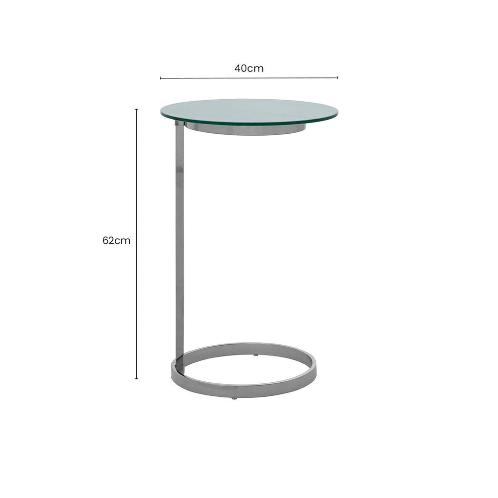 Silver Open Circular Base End Table with White Marble Effect Top