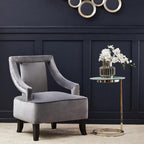 Silver Open Circular Base End Table with White Marble Effect Top