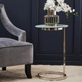 Silver Open Circular Base End Table with White Marble Effect Top