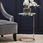 Silver Open Circular Base End Table with White Marble Effect Top