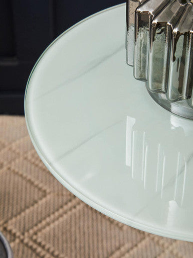 Silver Open Circular Base End Table with White Marble Effect Top