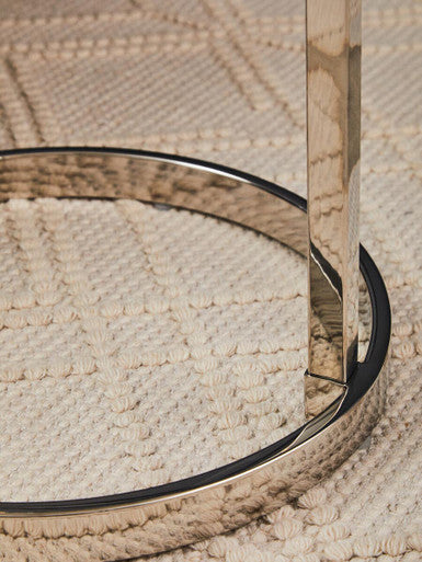 Silver Open Circular Base End Table with White Marble Effect Top