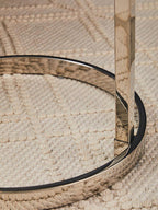 Silver Open Circular Base End Table with White Marble Effect Top