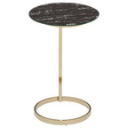 Gold Open Circular Base End Table with Black Marble Effect Glass Top