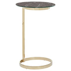 Gold Open Circular Base End Table with Black Marble Effect Glass Top
