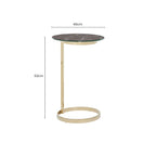 Gold Open Circular Base End Table with Black Marble Effect Glass Top