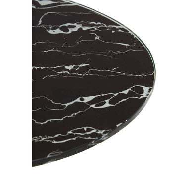Gold Open Circular Base End Table with Black Marble Effect Glass Top