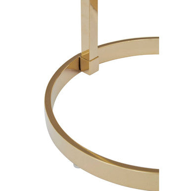 Gold Open Circular Base End Table with Black Marble Effect Glass Top