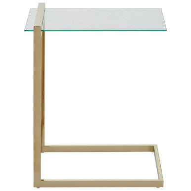 Gold Warm Metallic Finish End Table with Clear Tempered Glass Top