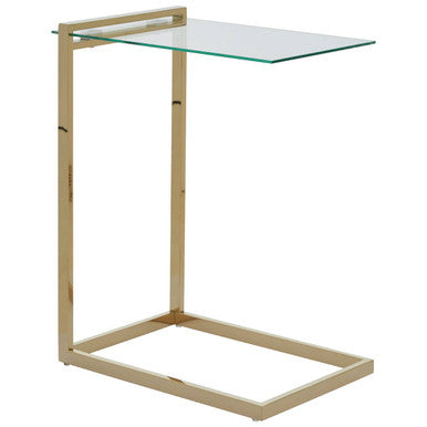 Gold Warm Metallic Finish End Table with Clear Tempered Glass Top