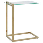 Gold Warm Metallic Finish End Table with Clear Tempered Glass Top