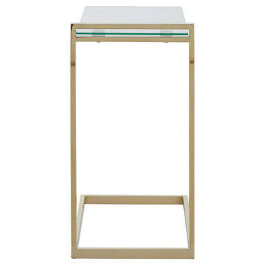Gold Warm Metallic Finish End Table with Clear Tempered Glass Top