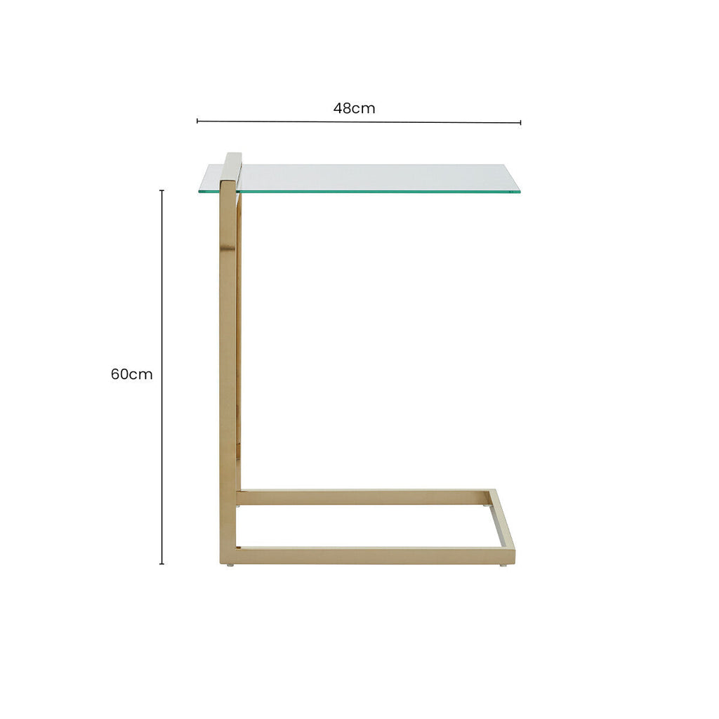 Gold Warm Metallic Finish End Table with Clear Tempered Glass Top