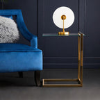 Gold Warm Metallic Finish End Table with Clear Tempered Glass Top