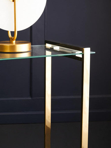 Gold Warm Metallic Finish End Table with Clear Tempered Glass Top
