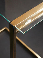 Gold Warm Metallic Finish End Table with Clear Tempered Glass Top