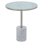 White Marble Effect and Silver Finish Round Side Table