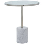 White Marble Effect and Silver Finish Round Side Table
