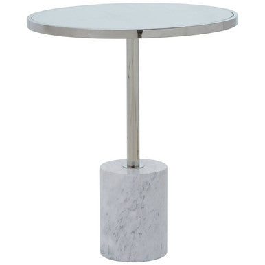 White Marble Effect and Silver Finish Round Side Table