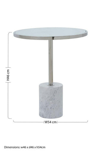 White Marble Effect and Silver Finish Round Side Table